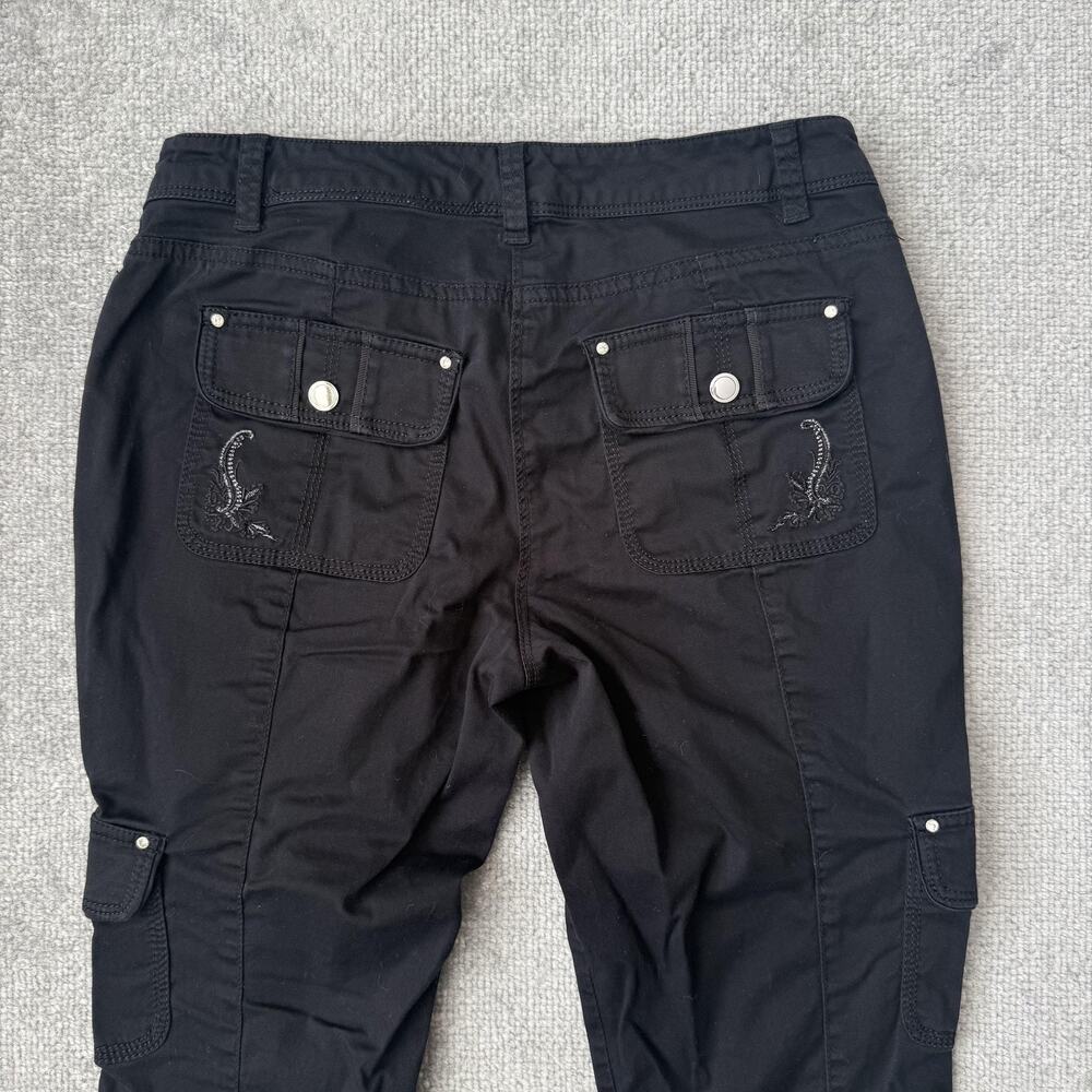White House Black Market Pants Womens 2 Black Crop Leg Cargo Embroidered Stretch - Picture 11 of 12